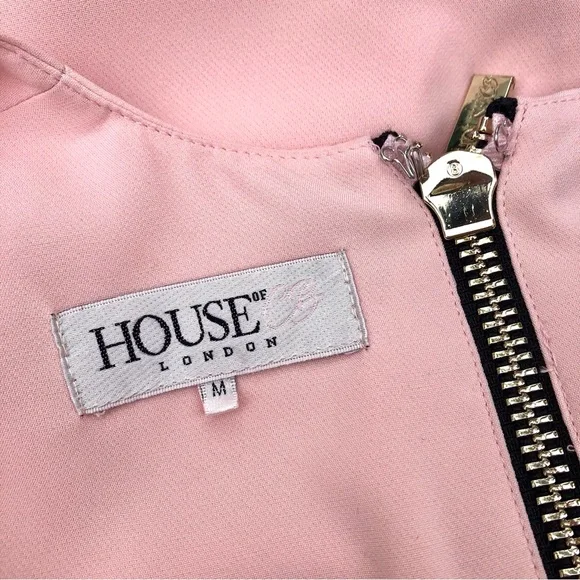 House Of CB Dominique Pink Deep Plunge Bodycon MIDI Dress Medium - Picture 15 of 16